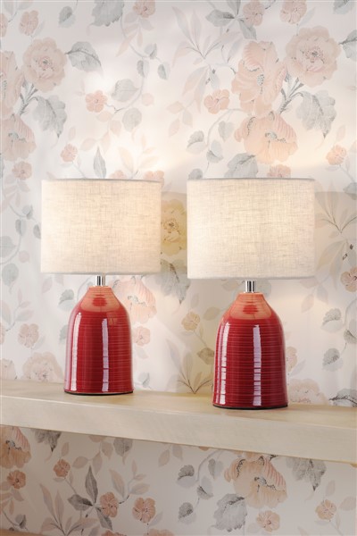 (image for) Laura Ashley Penny Table Lamp Red Ceramic and Polished Chrome With Shade